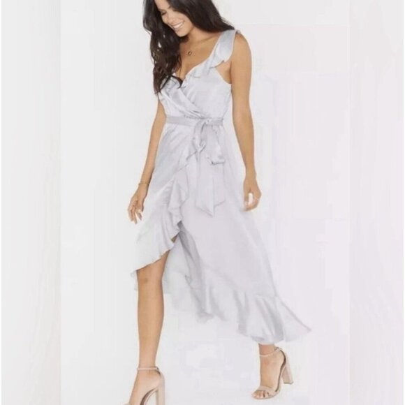 NEW Show Me Your Mumu Womens Samantha Ruffled A Line Wrap Dress Silver Luxe XS - Picture 1 of 16